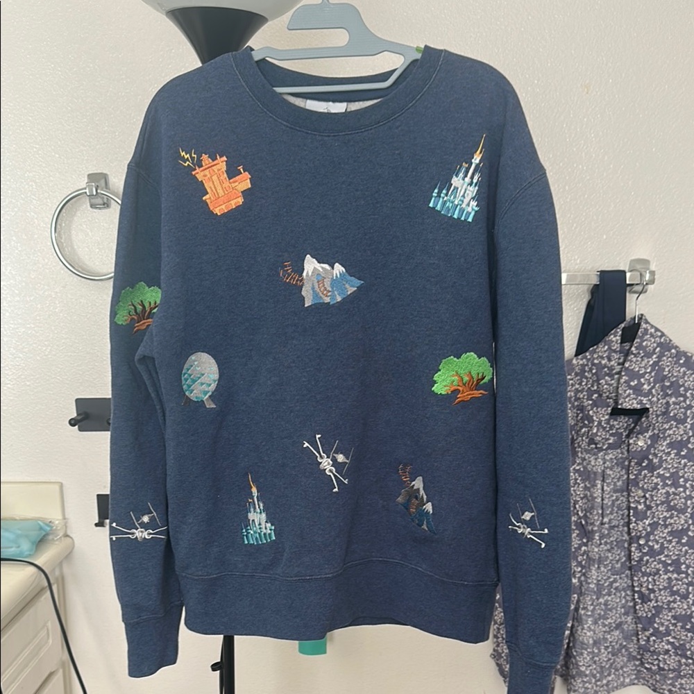Disney Blue Crewneck Sweater with Whimsical Designs